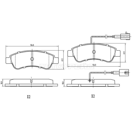 Колодки тормозные зад PEUGEOT BOXER 06- (2 датчика износа) SAT