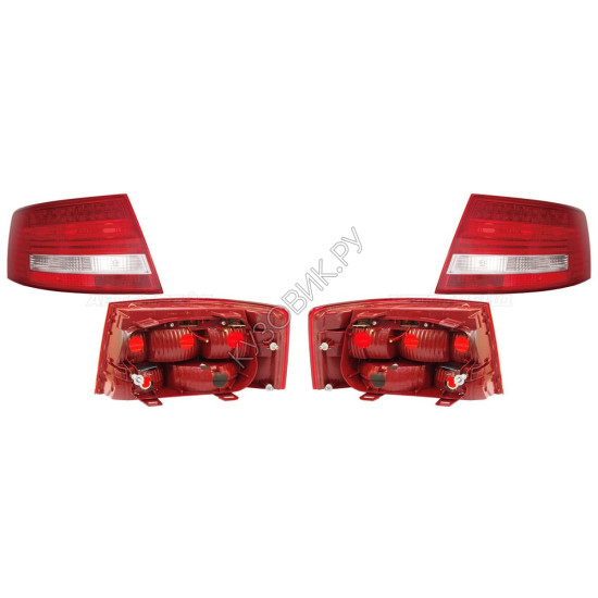Фонари задние Ауди А6 Audi A6 C6 (2004-2008) комплект 2 штуки левый и правый DEPO высокое качество